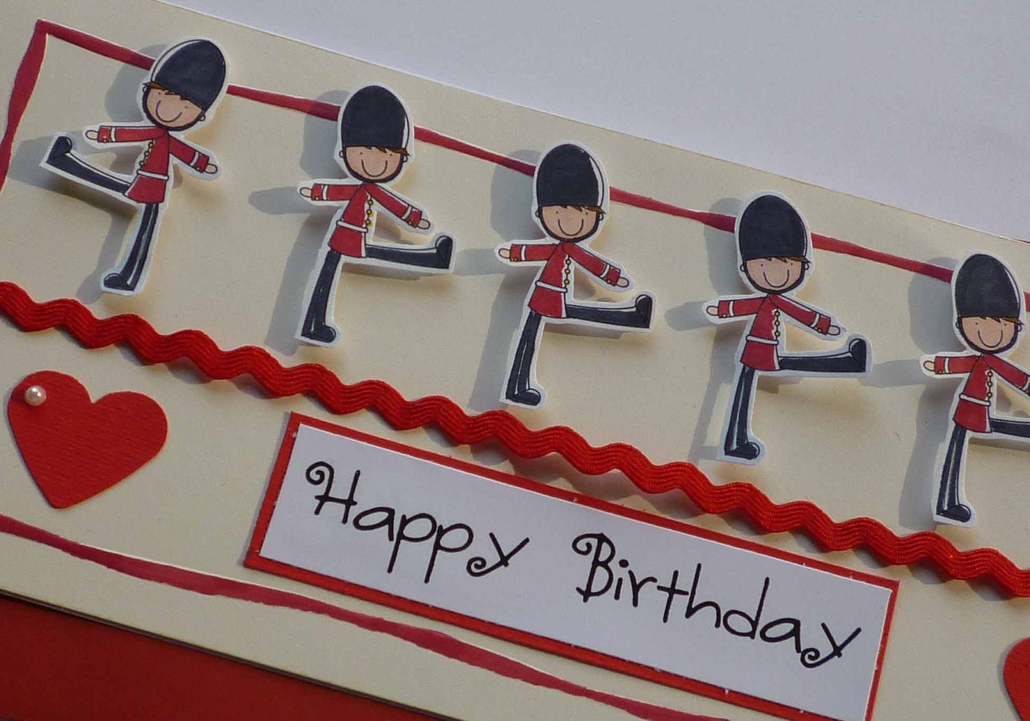HAPPY BIRTHDAY - Handmade blank greeting card with sweet little soldiers
