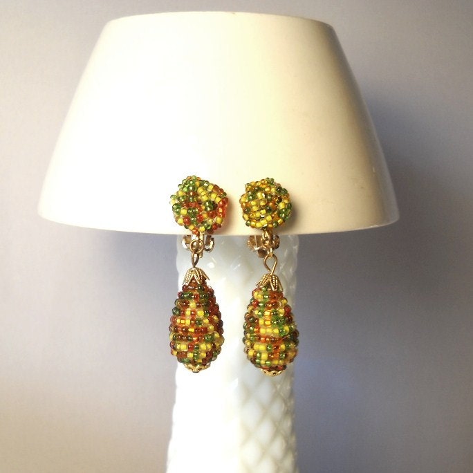 Vintage Earrings Beaded earrings Drop Earrings Clip On Earrings Japan