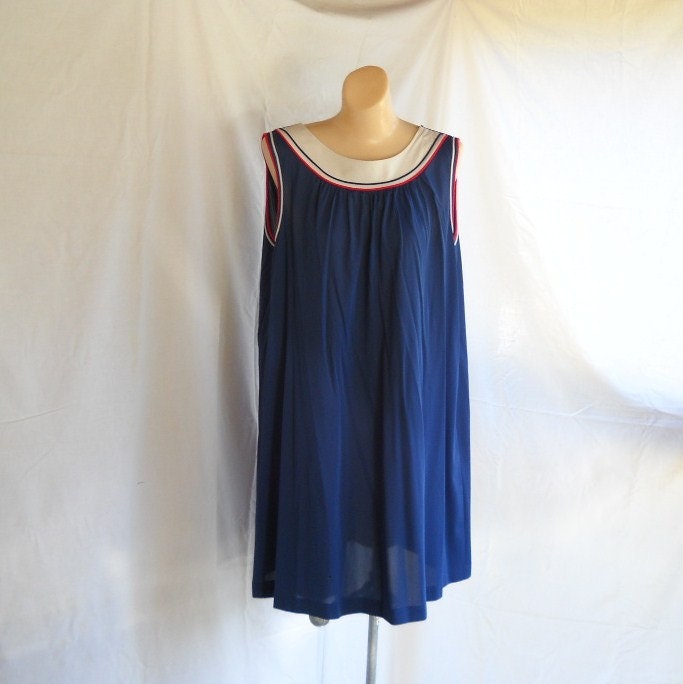 Vintage Nightgown Beach Cover Up Lingerie Boat Neck Crew Neck Red White Navy Blue Nautical