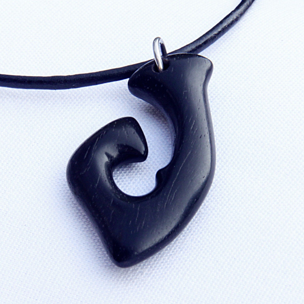 Ebony J Hook on leather cord with sterling clasp