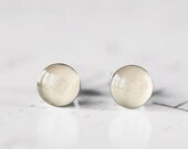 Sparkling Peach Ice Resin Stud Earrings - Pale Peach and Silver Sparkle Dust Resin Silver Post Earrings