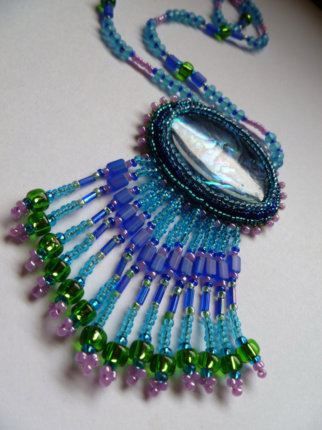 Beadwoven Necklace- Beaded Blue Abalone