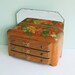 1950s Miniature Oak Doll Dresser with a Mirror and Flower Decals