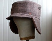 Adult ear flap hat in brown plaid wool: mens wool hat, womens wool hat - medium