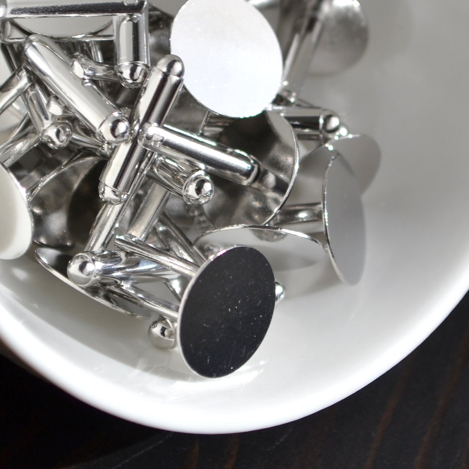 5 Pairs (10pcs) Shiny Silver Toned Cuff Links Cufflink Blank with 15mm Glue Pad - Make your own Cuff Link(ST731)