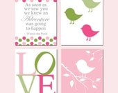 Penelope Baby Bird Nursery Art - Set of Four 11x14 Prints - Winnie The Pooh Adventure Quote - LOVE - Pottery Barn - Choose Your Colors