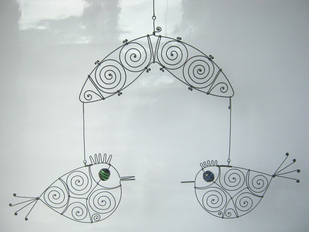 Two Wire Birds Mobile Sculpture
