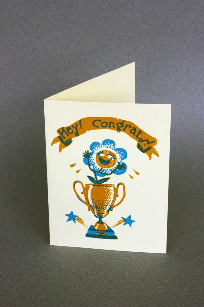 Congratulations card - Screen printed - Flower and cup