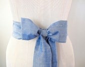 Silk Sash in Light Blue Shantung Silk Vintage Fabric by ccdoodle on etsy - longer length - made to order