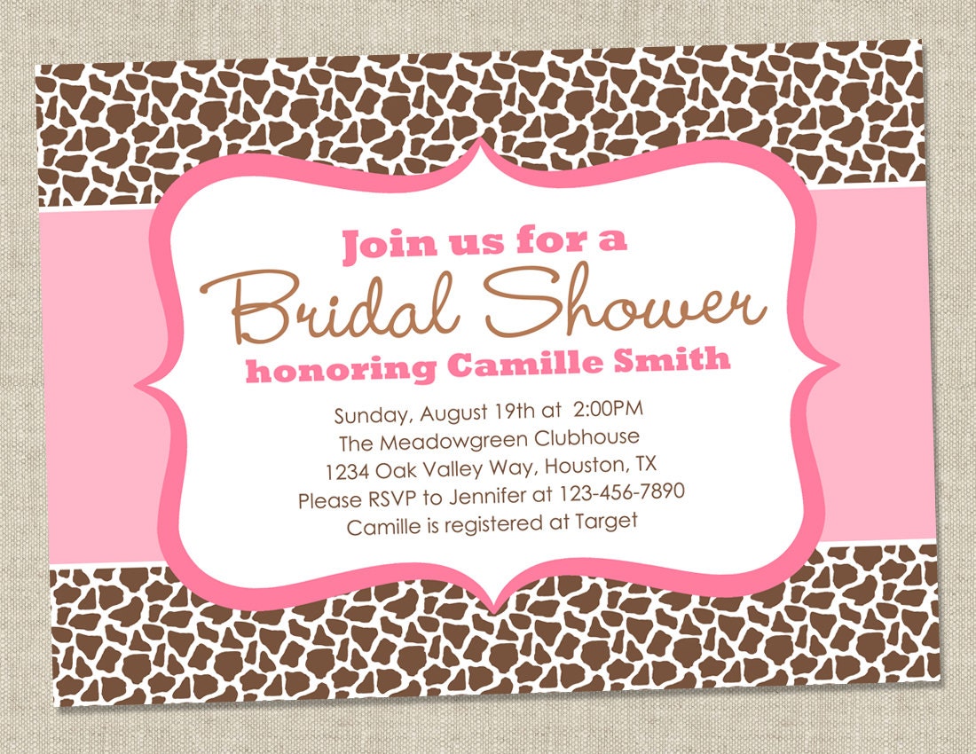Leopard or Giraffe Bridal Shower Invitation - pink and brown animal ...