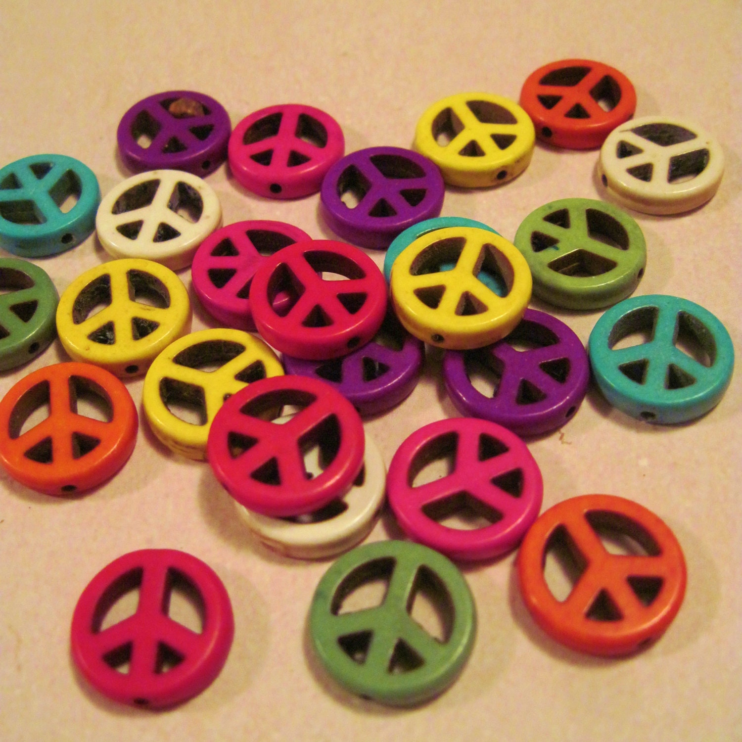 Peace Sign Multicolor Beads 15mm - 26 beads - 15" Strand