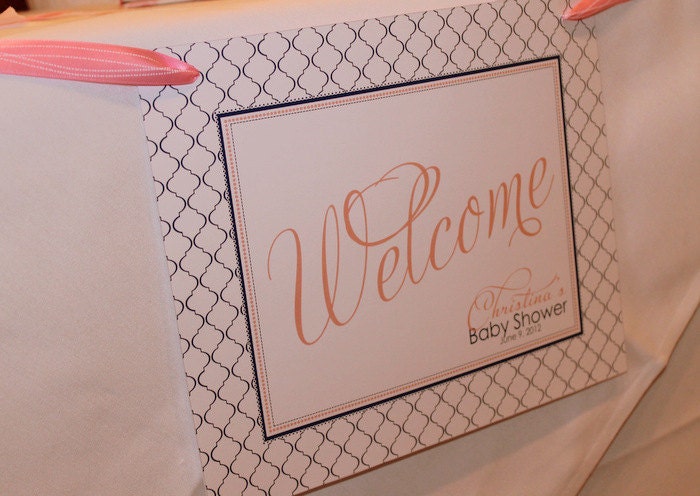 MODERN QUATREFOIL Printable Party Welcome Sign - Pink and Navy Il_570xn