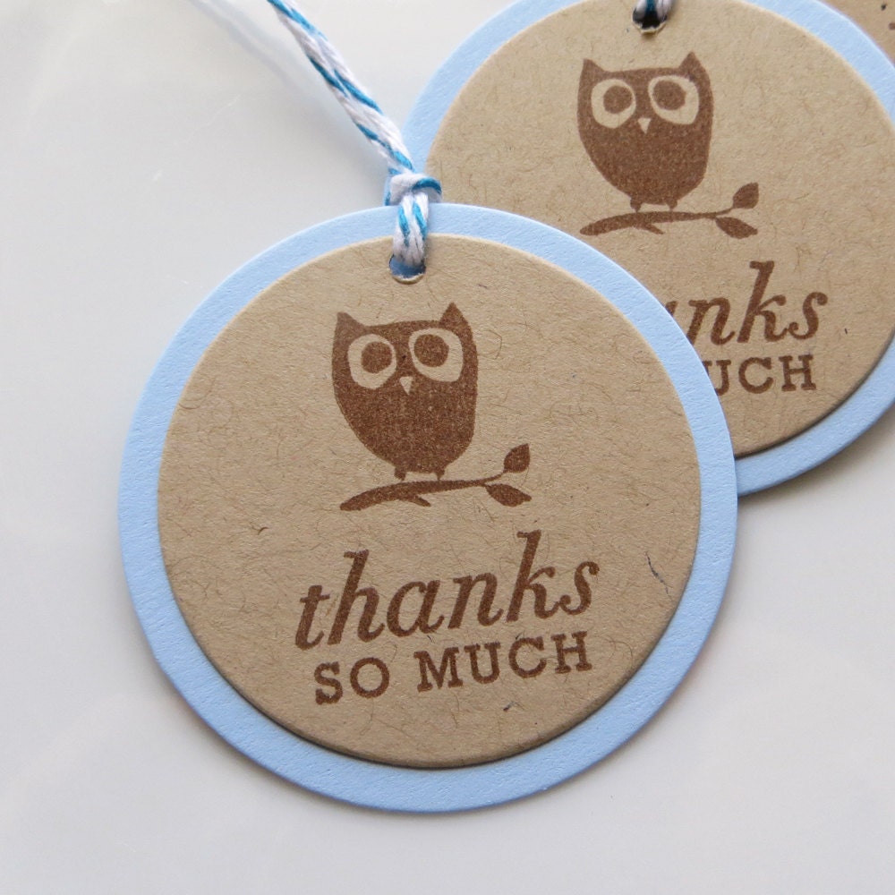 Owl Gift Tags Thanks so Much - Set of 6 - Custom Colors Available - Baby Shower Owl Thank You Tags Owl Birthday Party Il_570xn