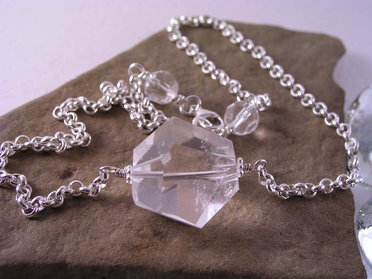 Crystal Quartz Silver Necklace, Ice Princess Quartz Necklace, Crystal Princess Necklace, Mystic Crystal Quartz Nugget Choker Necklace, Gift