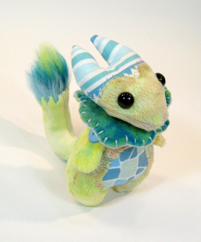 Plus size Quizzy Dragon plush - Teal Blue and Yellow Green