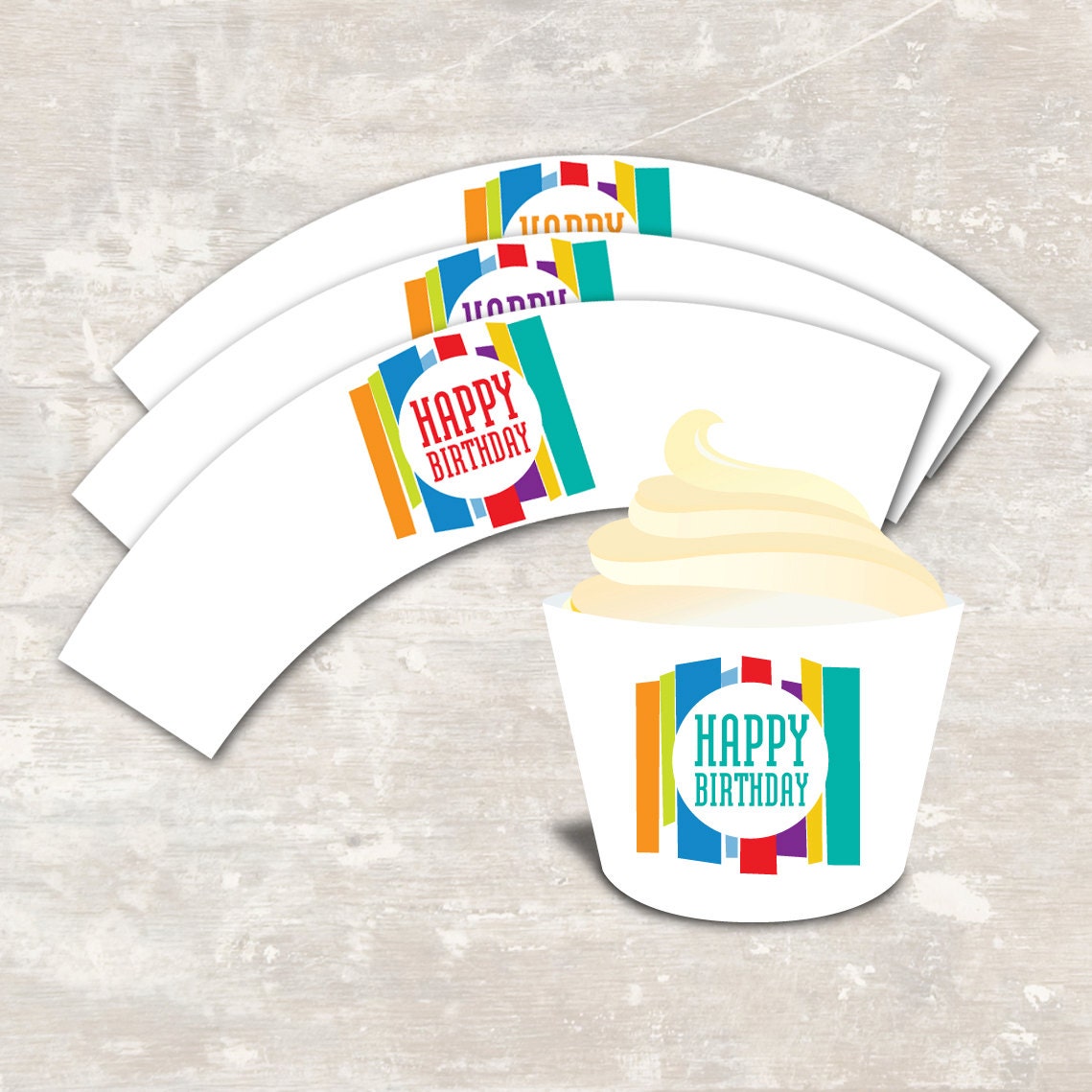 PRINT & SHIP Mod Stripe Birthday Party Cupcake Wraps (set of 12) Il_570xn