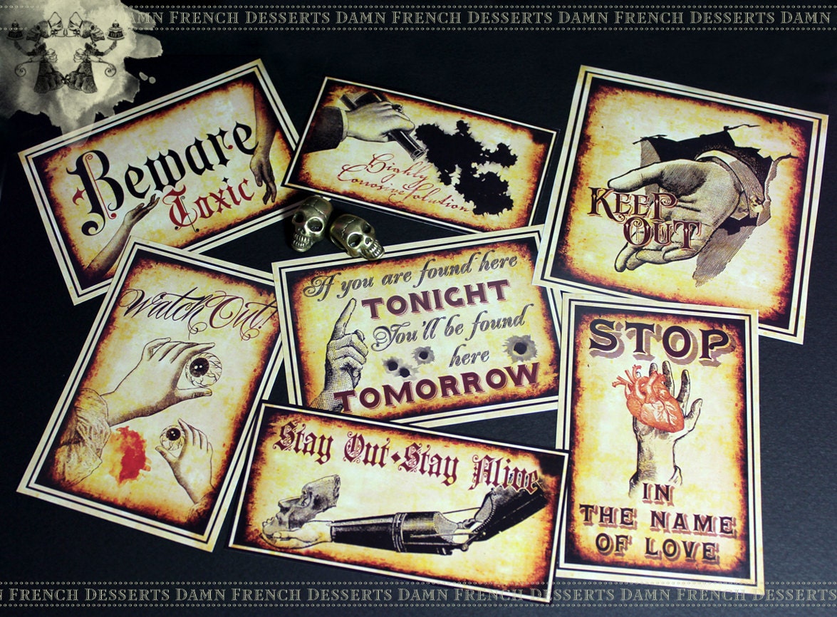 Victorian Distressed Stickers  Warning Signs with Hands: I did Bloody Tell You