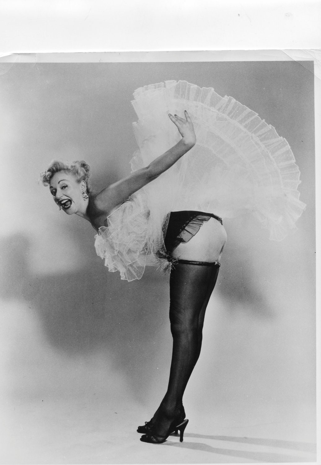 Vintage  Photo Of Burlesque Star Stripper Bending  Over With Stockings