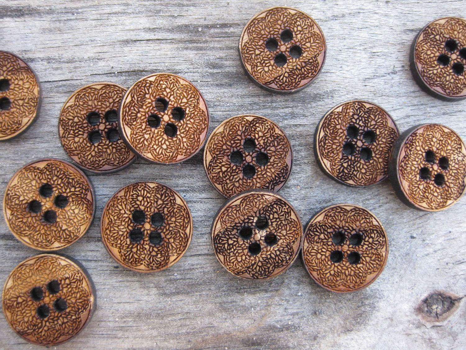 Four 3/4" Bamboo Crochet Lace Buttons