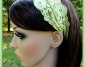 Green Headband Mint Green Head band Stretch Lace Soft Stretchy and Feminine for Adults or Children Flower Girl Wedding Bridal Party