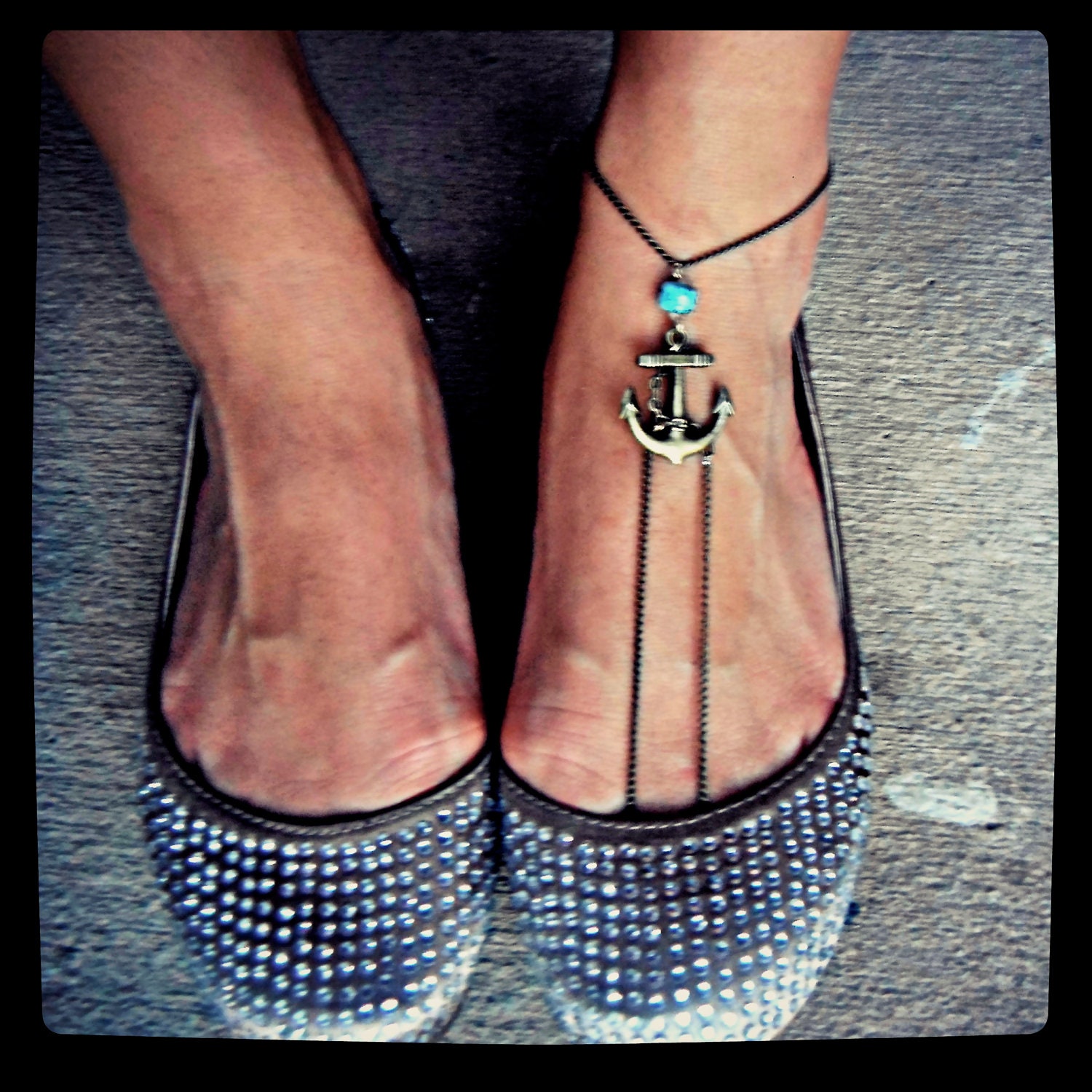 Barefoot Sandal Anchor and Turquoise Ankle Bracelet