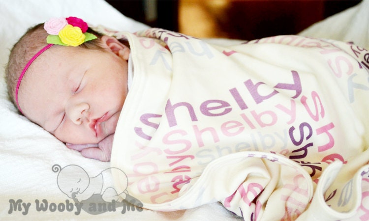 Personalized Baby Blanket - Baby Blanket - Birth Announcement - Organic - Cotton Knit - Swaddle - You choose name and colors - Photo Prop