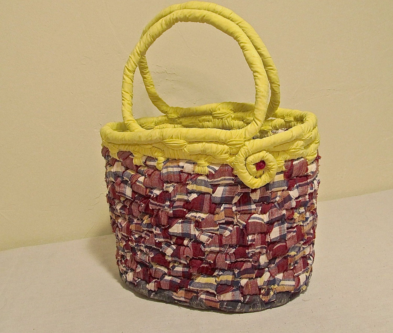 Burgundy yellow plaid purse handmade