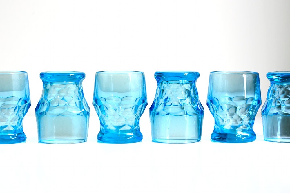 Vintage Aqua Glasses - Georgian Anchor Hocking