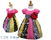 Boutique style Couture Peasant dress - Cotton Candy -  Whimsical Stripes - Size 2T -  ON SALE