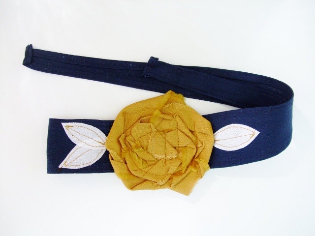 Navy Blue with gold rosette headband, head wrap, San Diego Chargers, WVU, St. Louis Rams, ETSU, Notre Dame, School Colors