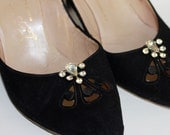 Lovely Vintage Rhinestone Shoe Clips Tear Drop w rhinestones