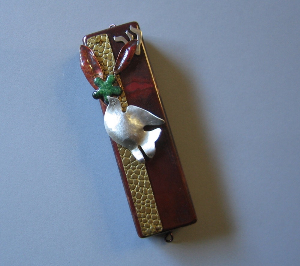 Jewish Mezuzah with Silver Peace Dove
