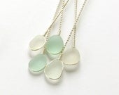 Stemmed Sea Glass - White and Aqua Blue Seafoam - Exclusively Lili D Magpie Creations - Beach Bride Bridal Bouquet Arrangements