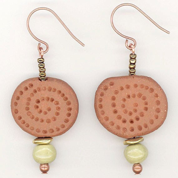 Hippie Circle Earrings Handmade Clay Beads