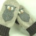 Felted Wool Mittens Owl Sweater Mittens Grey Brown Natural White Owl Applique Fleece Lining Leather Palm Eco Friendly Upcycled Size M-ML