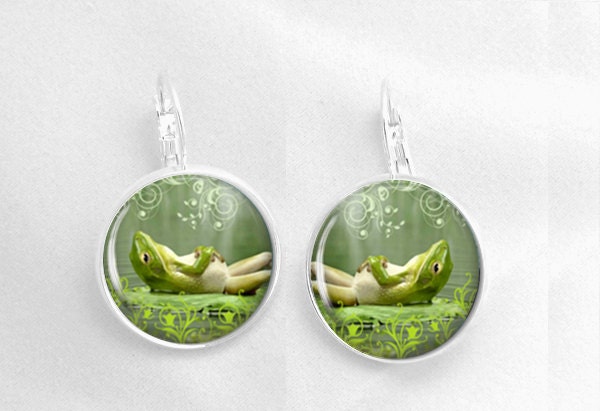 Relaxing Frog Earrings Glass Earrings Resin Jewelry Earrings Picture Earrings (60)
