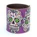 Leather cuff / wallet wristband - Sugar Skulls in Purple