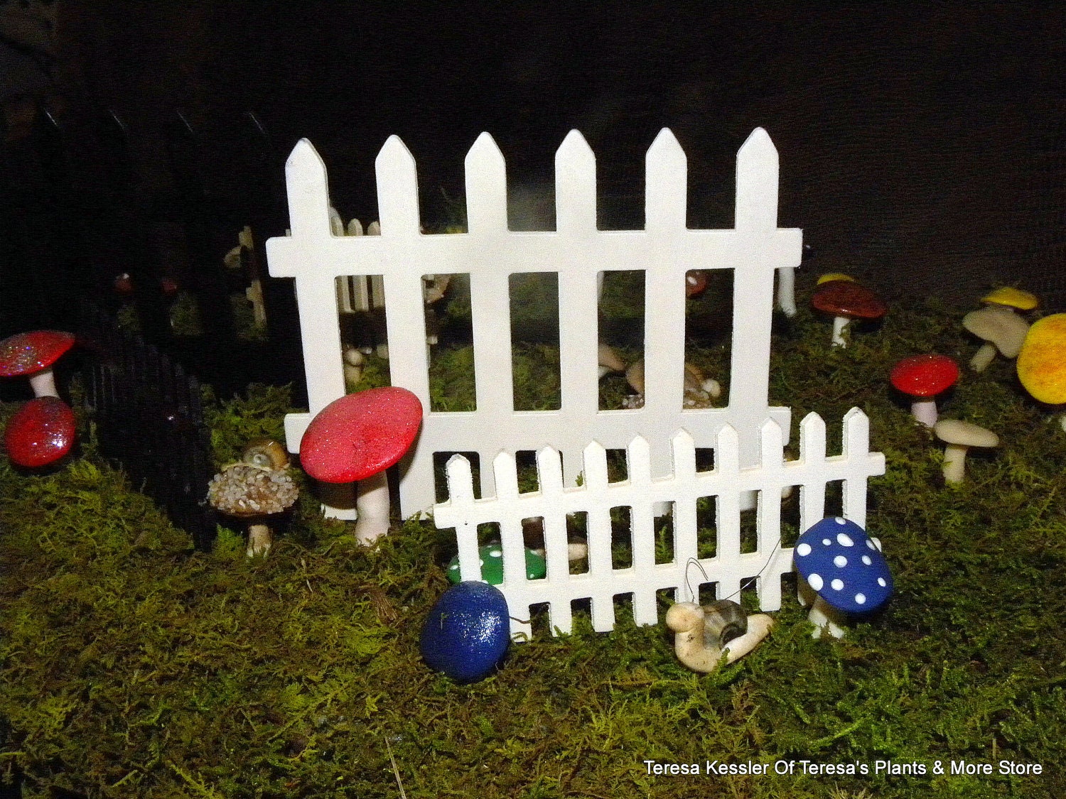 1 Large Wooden Fairy Garden Fence-Wrought Iron Black Natural or Vanilla White-Miniature Picket fence section