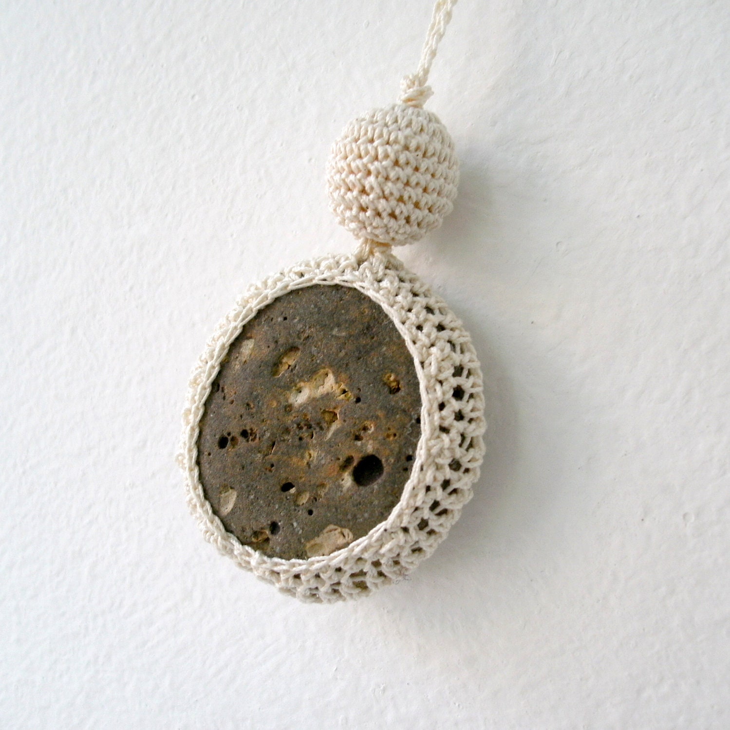 Crochet Stone Necklace - Crochet Jewelry - Lace Stone Necklace - Beach Stone Pendant - Beach Wedding Necklace - Moon Stone Necklace - MariaKonstantin