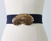 Navy Blue Belt / 1980s Belt / Stretchy Belt / Cinch Belt