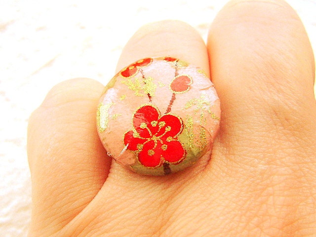 Plum Blossom Ring Japanese Yuzen Chiyogami Paper Ring