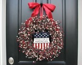 Berry Wreath, VETERAN, Patriotic Wreath, Pride for the USA, Memorial Day Wreath, 4th of July Wreath, Red, White and Blue