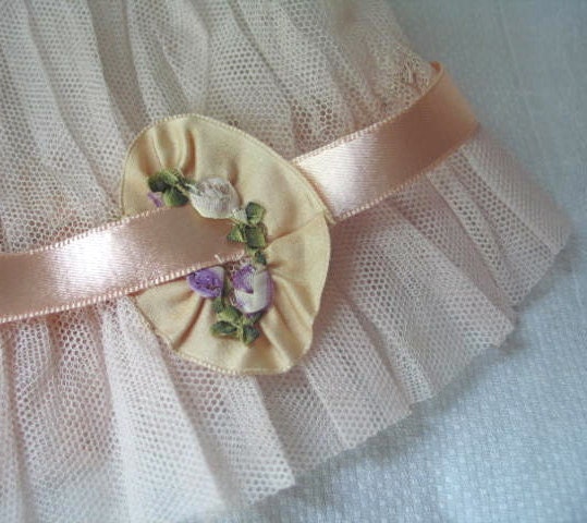 Antique Sleep Cap in Lavender Rose Tulle and Rose Ribbon Trim