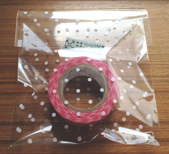 white polka dot clear gift bags set of 50 small by washimatta