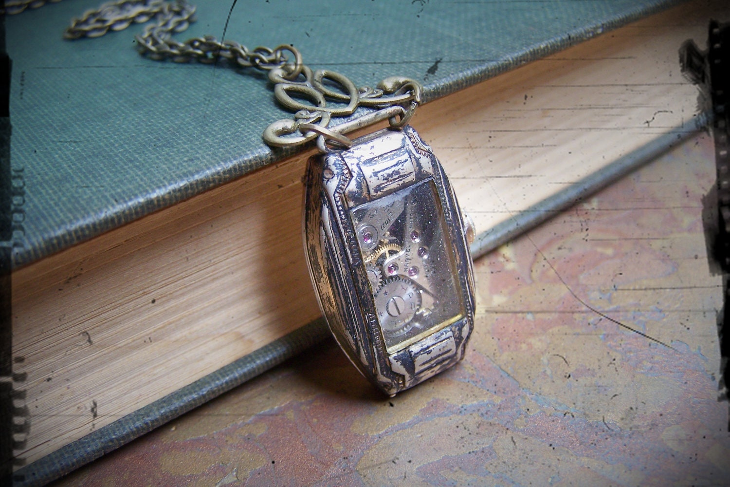 Steampunk Necklace Vintage Watch Case Clockworks Watch Movement Brass Jewelry