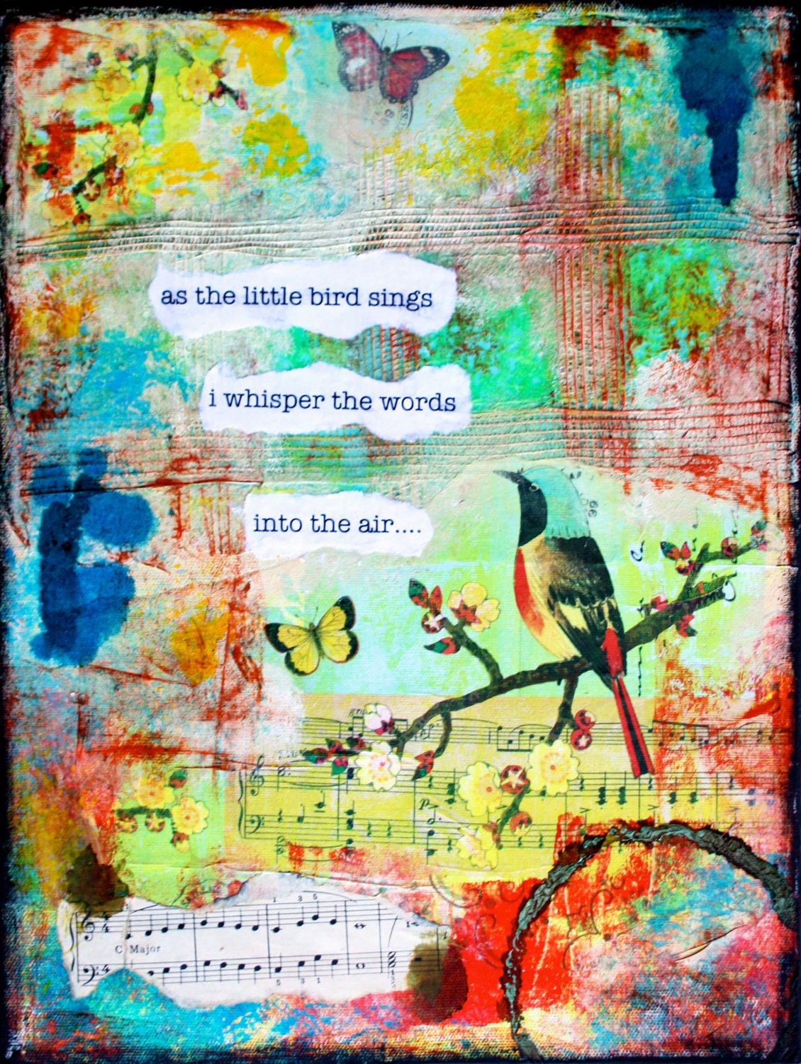 I Whisper The Words - 12"x16" Mixed Media Original, Collage, Original Art, Home Decorating, Interior Design, Music Art