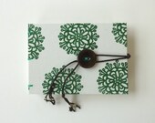 Small notebook / journal Green Flower - Coptic bound with hand printed alga paper on the cover.