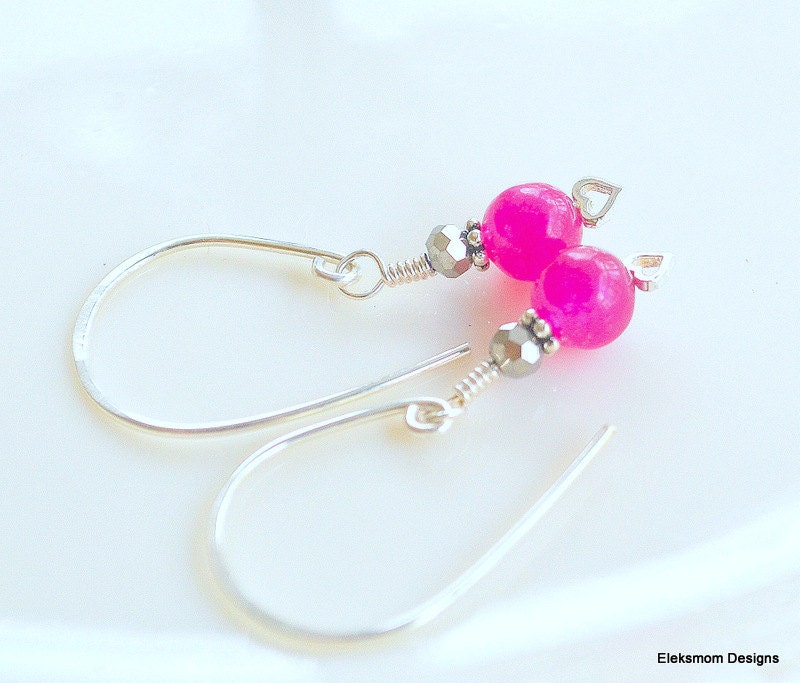 Fuschia candy jade Sterling silver earrings