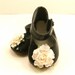 Doll Shoes for 18" Dolls Embellished Mary Jane Shoes, Black With White Flowers