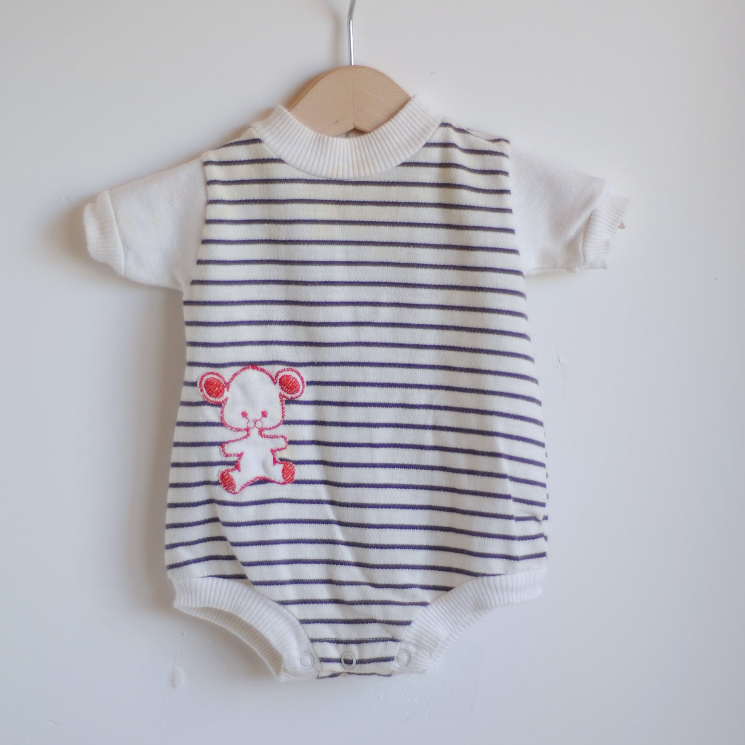 Vintage Baby Boy Onesie - Brown Striped BEAR (0-3m)